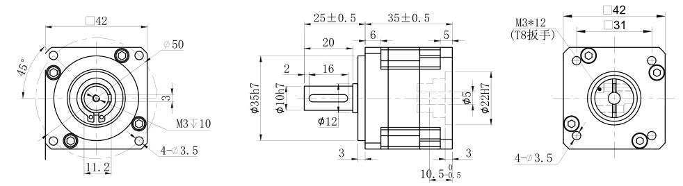 42mm Flange NEMA17 Stepper Motor High Precision Speed Reducer Low Backlash Spur Gear Planetary Gearbox